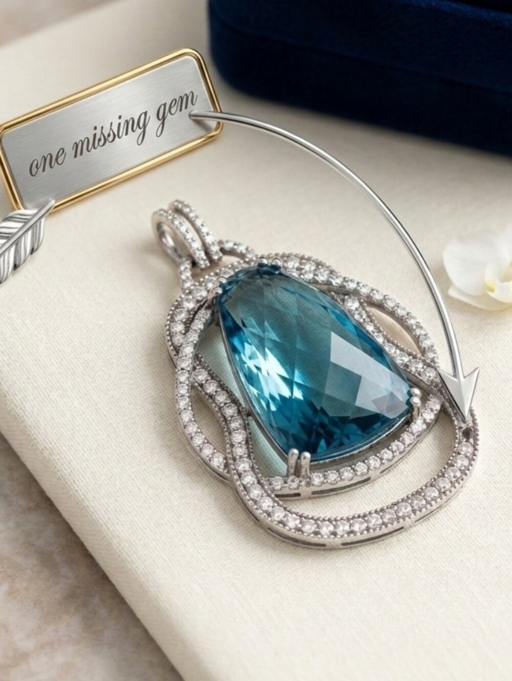 Vintage CC 925 Sterling Silver London Blue Topaz & Pave Stones